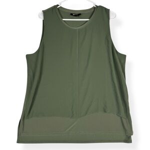 DKNY Top Womens Large Green Polyester Sleeveless Scoop Neck Relaxed Blouse